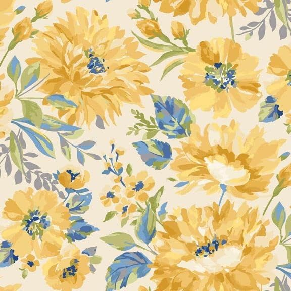 Лоскутная плат Laura Berringer Yellow Sky Flower Fabric Style R2129 крем