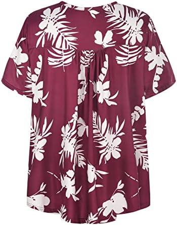 Charella Хавайски Плаж Дамски Тениски С Къс Ръкав V Образно деколте От Ликра С Цветен Модел на Свободния Намаляване на макси Блузи, Тениски, Женски V0