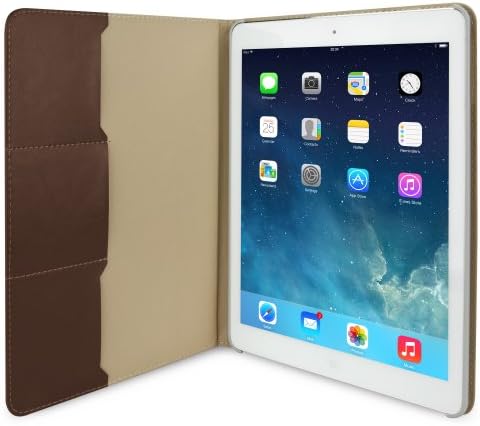 Калъф BoxWave, който е съвместим с iPad Air (1-во поколение 2013) (калъф от BoxWave) - Кожен калъф FolioView, Кожена смарт книжка с поставка - Класически кафяв
