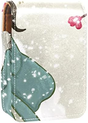 Калъф за червило GUEROTKR, Кожен Органайзер за Блясък за устни с Огледало, Мини-Bag-Държач за Червило, абстрактна древна картина с цветя модел във формата на снежинки
