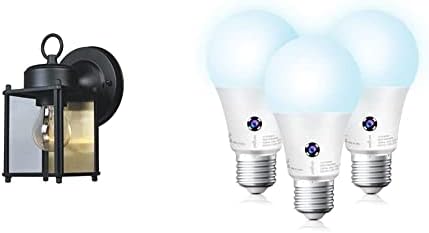Дизайнерски стенни фенери FOUNTAIN 1161-BK Value Collection, е черно-бяла led лампа дневна светлина 5000 К, еквивалент на 1200ЛМ капацитет 10,5 W, автоматични електрически крушки от здрач до зори, 3 опаковки, посочени