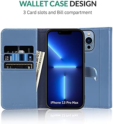 Чанта-портфейл KILINO за iPhone 13 Pro Max 5G [RFID заключване] [Изкуствена кожа] [Амортизирующий броня] [Отделения за карти] [Поставка за карти] [Магнитна закопчалка] флип-надолу корица-фолио за iPhone 13 Pro Max (Синя