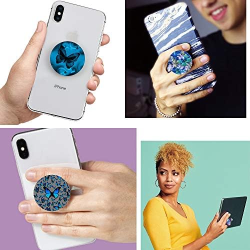 (3 опаковки) Държач за мобилен телефон Животни Бяла Синя Пеперуда Расширяющаяся Дръжка, Поставка за пръстите и Поставка за смартфони и Таблети