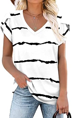 Блуза с Цветен Модел, Тениска за Момичета, Лято-Есен, Къс Ръкав, Vneck, Памук, Без Приятелка, Ежедневни Тениска Q5 Q5