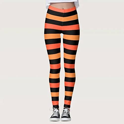 Височина на талията панталони за йога за жени Hallowstripes участък черен оранжев Хелоуин шарени спортна зала чорапогащник гамаши
