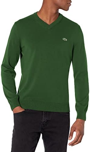 Lacoste мъжки пуловер от памук с дълъг ръкав обикновена засаждане и V-образно деколте