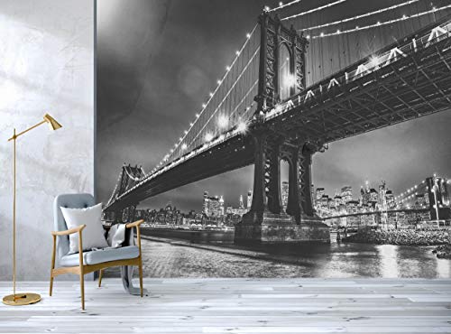 Фотообои – Бруклинския мост през нощта – Стенни Пана С Участието на Манхатън, Ню Йорк, Изображение Стенен декор (144x100 инча - 366x254 см), на Хартиен Плакат в Голям Размер за Спалня, Дневна