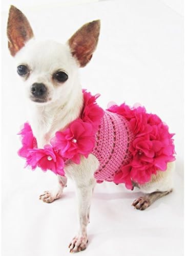 Вязаное на една Кука Розова Рокля За Кучета С Перлата на Цвете, Уникални Облекла За Домашни Любимци 14F (Среден размер)