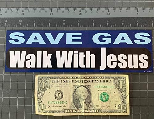 Gear Tatz - Спестете бензин на разходка с Исус - Кристиан авто магнит - 2,75 Х 9,5 см - Професионално направено в САЩ - Магнитен стикер