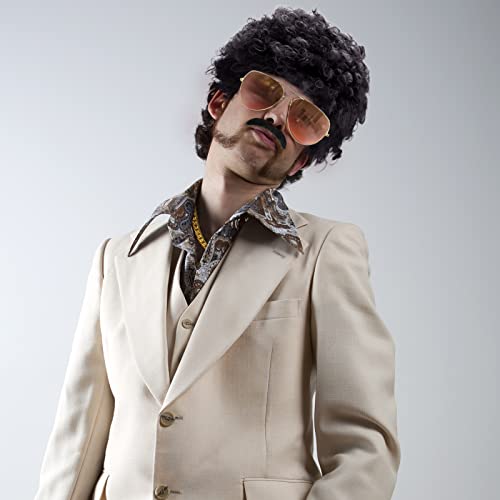 Комплект костюм афро-хипи включва в себе си перука в стил афро, слънчеви очила на известни личности от злато Диско и колие с верига от изкуствено Злато за тематични партита 50/60/70-те години, аксесоари за дискотеки