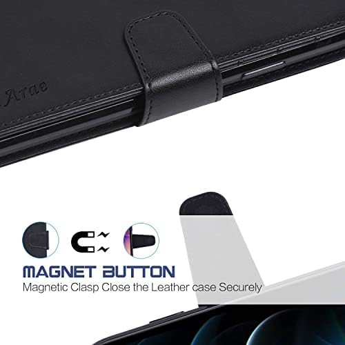 Чанта Съвместима с панти капак на портфейла iPhone 12 Pro Max с държач за карти и каишка за китката - Черен